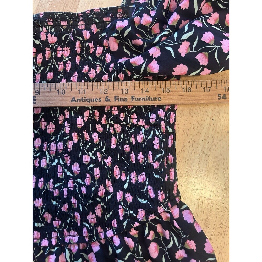 BTFBM Floral Smocked Cottagecore Maxi Dress Puff Sleeve Black Pink Large - Picture 8 of 12